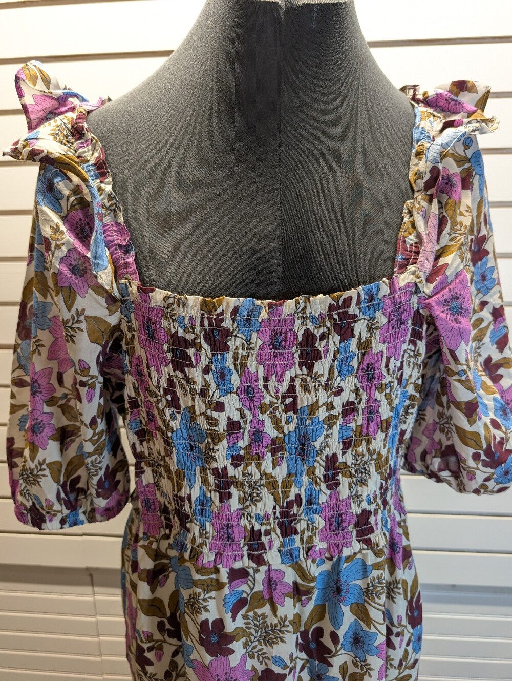 Vineyard Vines Dress Smocked Cotton/Silk Midi Floral Martha's Vineyard Dress XL - Picture 2 of 9